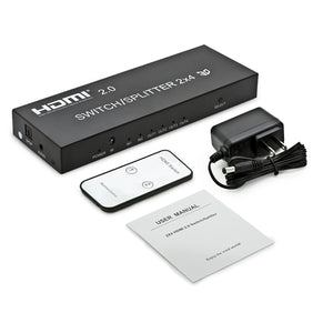 HDMI Full HD 2X4 HDMI 2.0 Splitter Switch Repeater 2 In 4 Out 4K/60Hz  3D 1080p