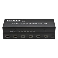 Load image into Gallery viewer, HDMI Full HD 2X4 HDMI 2.0 Splitter Switch Repeater 2 In 4 Out 4K/60Hz  3D 1080p